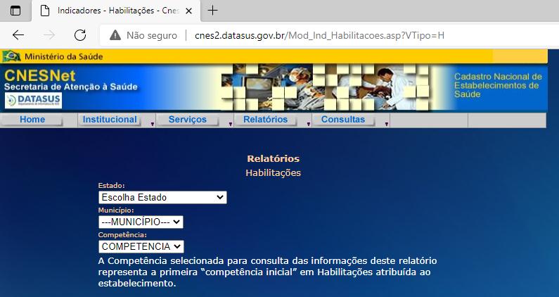 Imagem 5: Tela de pesquisa no antigo site do CNES