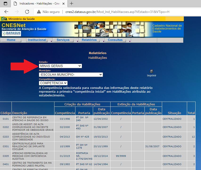 Imagem 6: Tela de pesquisa no antigo site do CNES